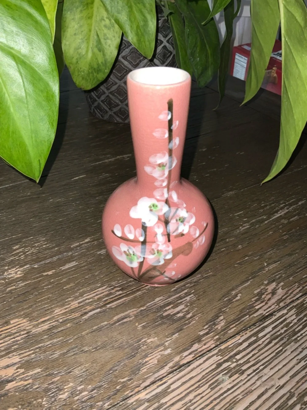 Vintage Pink Pottery Vase - Dogwood Blossoms - Made In Vietnam - 6.5” Tall